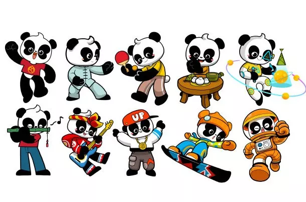 不同身份的中国大熊猫国际形象卡通图_高瑞品牌